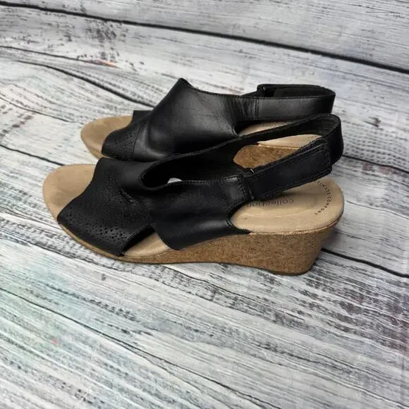 Clarks Lafley Joy Perforated Wedge Sandal Womens Black 11 - Picture 4 of 5